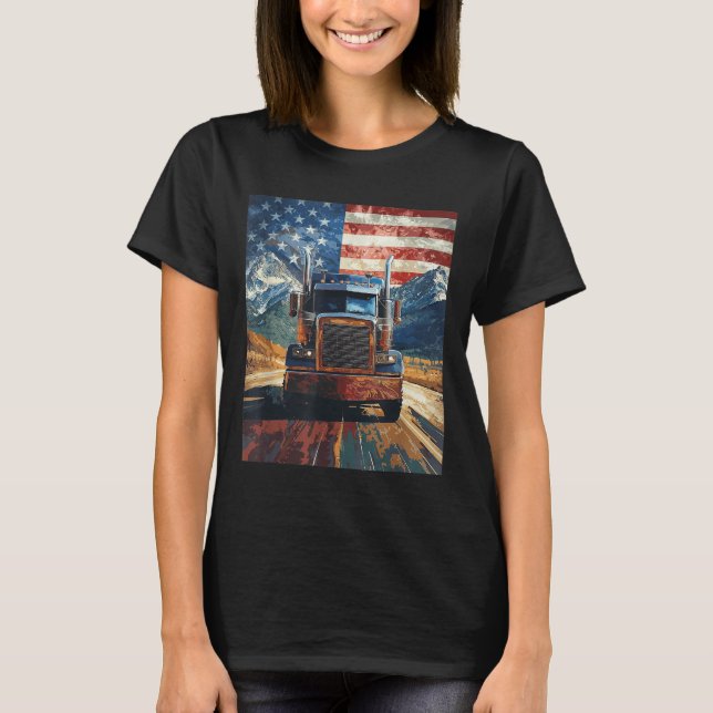Trucker Lastbil USA Flagga Graphic T Shirt (Framsida)