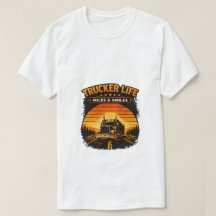 Trucker Life Miles And Smiles Retro Solnedgång T-s