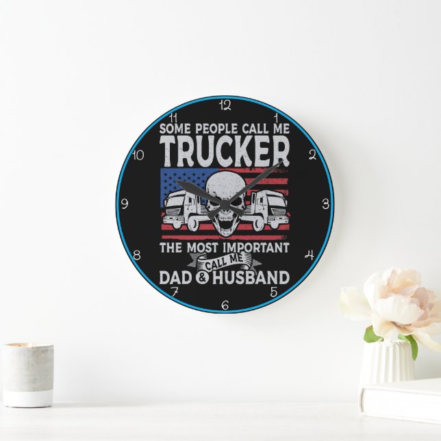 Trucker, Pappa, Make, amerikanska Skull Stor Klocka (Hem)