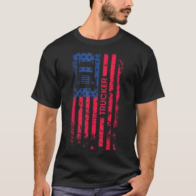 Trucker Patriotic American Flagga 4:e juli USA Tr T Shirt (Framsida)