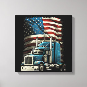 Trucker US American Flagga For Patriotic Lastbil D Canvastryck