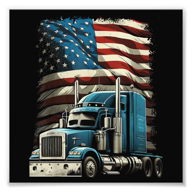 Trucker US American Flagga For Patriotic Lastbil D Fototryck (Framsidan)