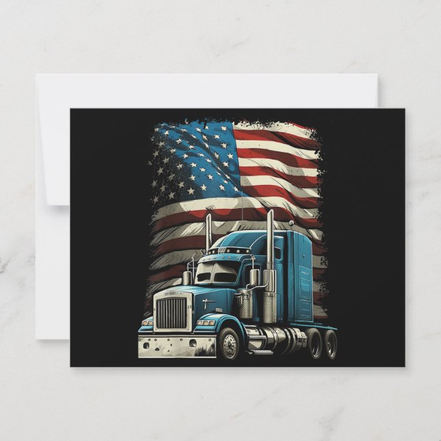 Trucker US American Flagga For Patriotic Lastbil D Inbjudningar (Framsida)