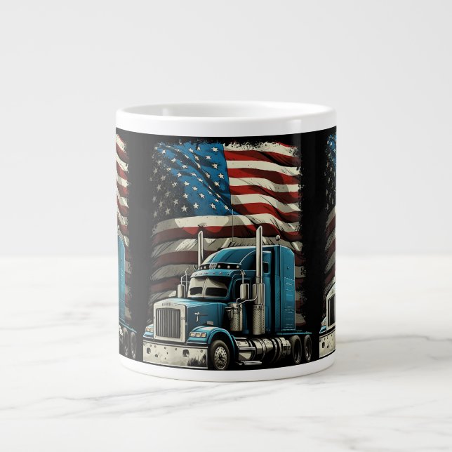 Trucker US American Flagga For Patriotic Lastbil D Jumbo Mugg (Framsidan)