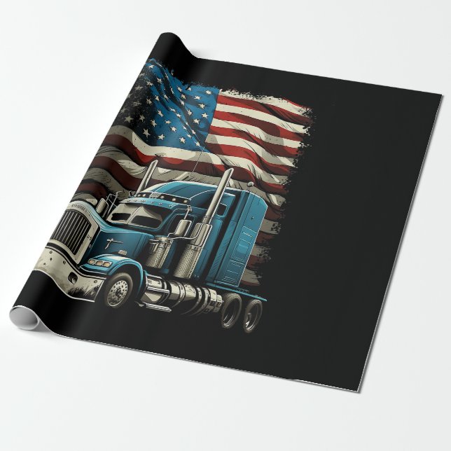 Trucker US American Flagga For Patriotic Lastbil D Presentpapper (Utrullad)
