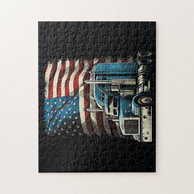Trucker US American Flagga For Patriotic Lastbil D Pussel (Vertikal)