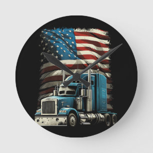 Trucker US American Flagga For Patriotic Lastbil D Rund Klocka