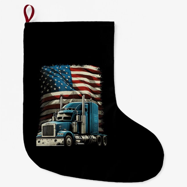 Trucker US American Flagga For Patriotic Lastbil D Stor Julstrumpa (Framsidan)
