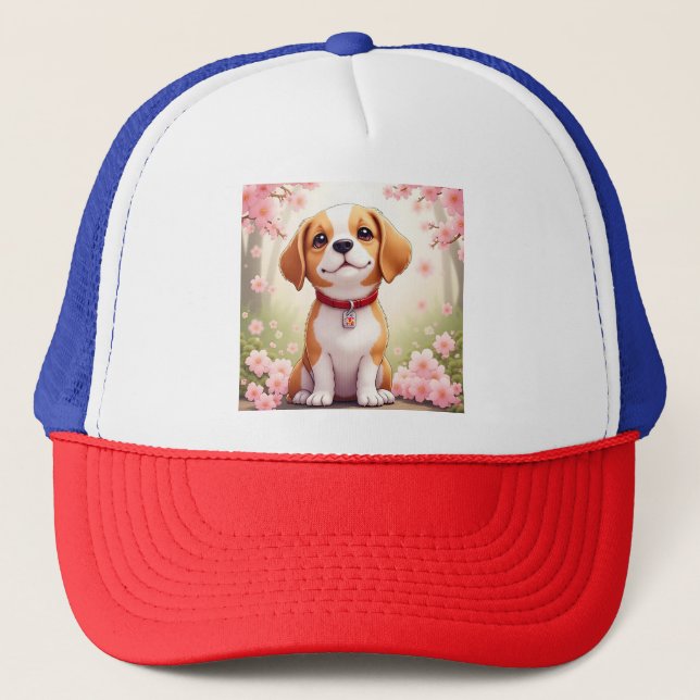 Truckerkeps för hund och blommar (Framsida)