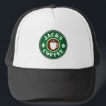 Truckerkeps för logotyp av kaffeböna och kopp för<br><div class="desc">Truckerkeps för logotyp av kaffebönor och kopp för barista. Anpassningsbar för butiksanställda,  medarbetare,  kollega,  chef,  företagspersonal,  butikspersonal osv. Lägg till din egen personlig namn.</div>