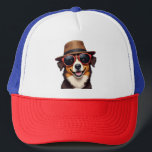 Truckerkepsen Dogfather Keps<br><div class="desc">Denna vackra teckning fångar hjärtat med en lovvärd hund som donerar stora runda solglasögon och en klassisk brun fedora. Med ett ljust, strålande leende och ett uttrycksfullt ögon som söker igenom mörkens linser, så visar valpen en lekfull charm och färglös coola. Hund silke päls - rik skuggor av svart, vitt...</div>