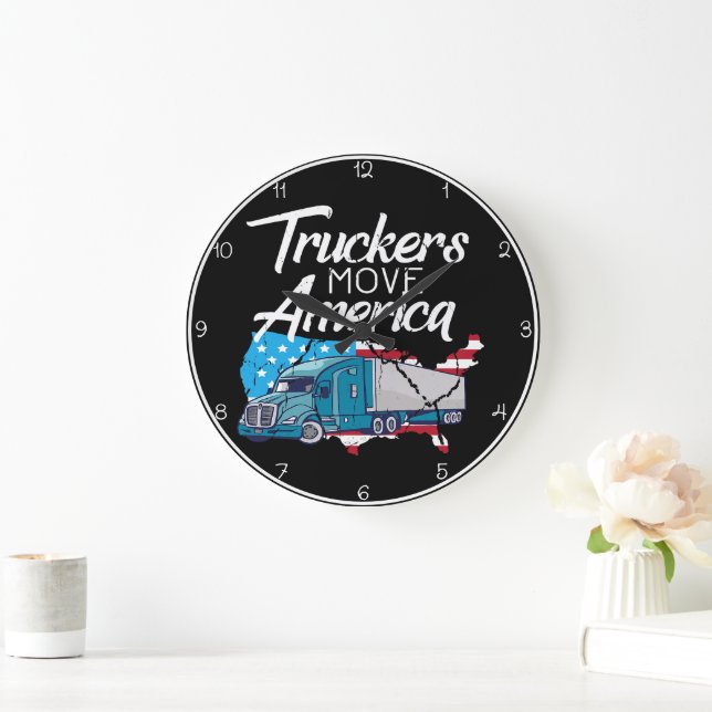 Truckers Move America: Flagga Silhouette Stor Klocka (Hem)