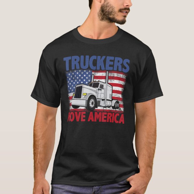 Truckers Move America Semi Truck Driver US America T Shirt (Framsida)