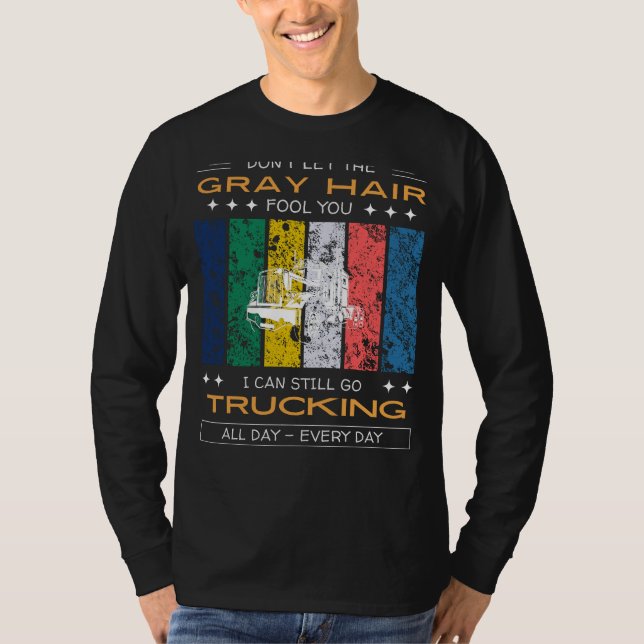 Trucking Enthusiast Tee - Grått Hair, Road Warrior (Framsida)