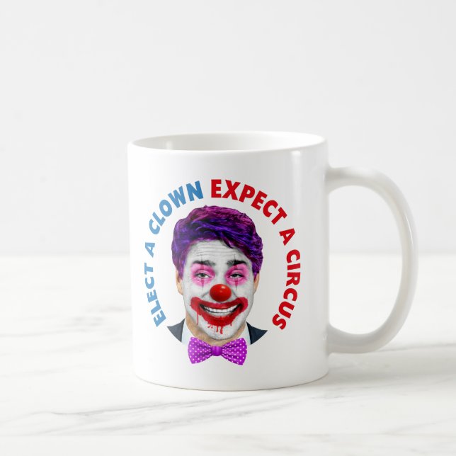 Trudeau clown ansikte, välj en clown förvänta sig  kaffemugg (Höger)
