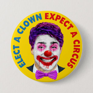 Trudeau clown ansikte, välj en clown förvänta sig knapp