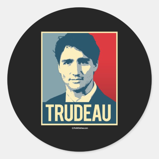 Trudeau Propaganda Poster -.png Runt Klistermärke (Framsida)