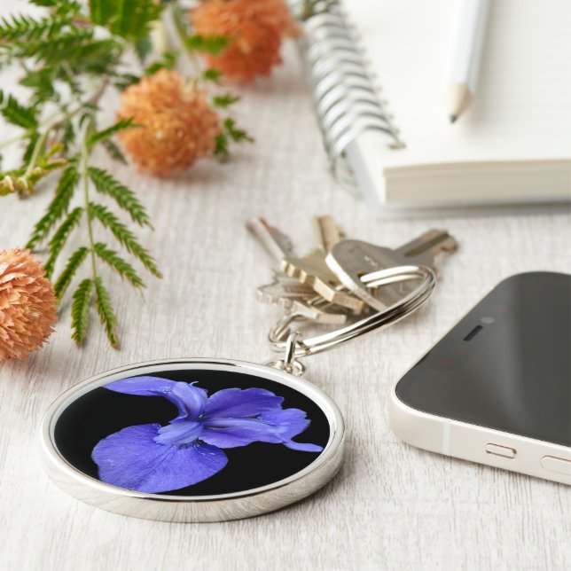 True blåttirisen rund silverfärgad nyckelring (Sidan)