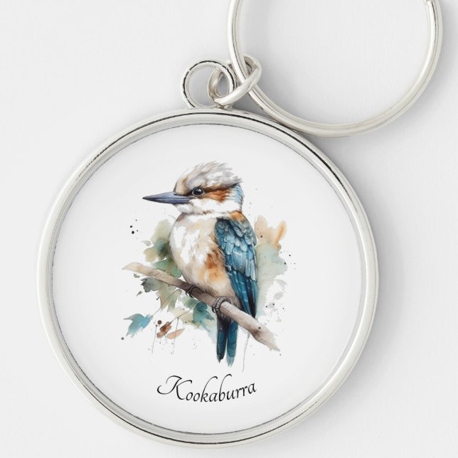 True Blue Kookaburra, anpassad Rund Silverfärgad Nyckelring (Framsidan)