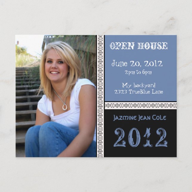 True Blue Open House-vykort Inbjudan Vykort (Framsida)