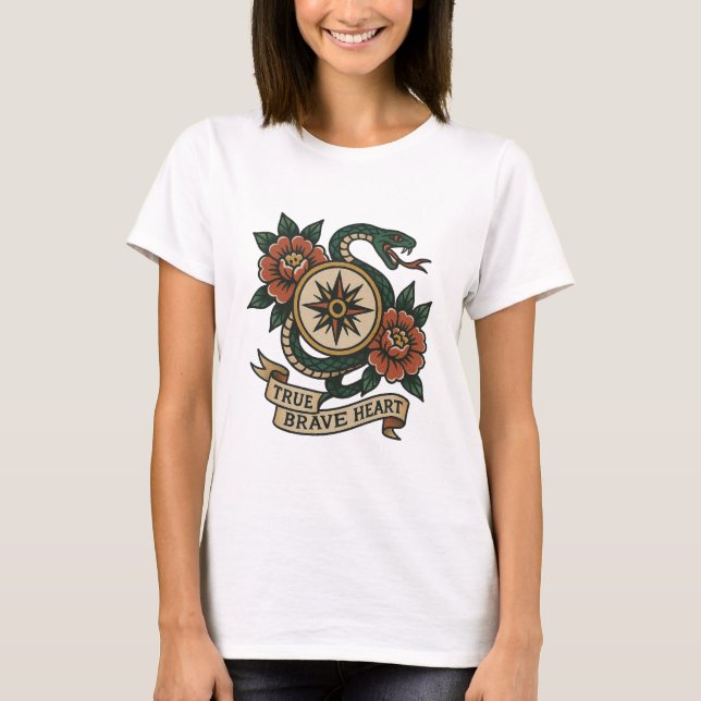 True Brave Heart Kompass Ros Panel T-Shirt (Framsida)