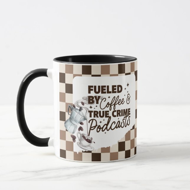 True Crime & Coffee Bold Brown Checkered Mug  Mugg (Vänster)