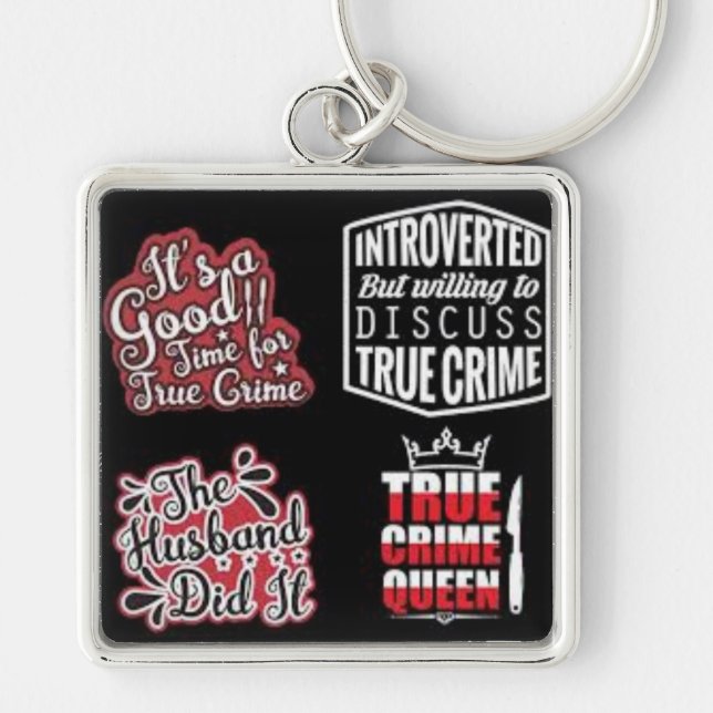 True Crime Fanatic Key Chain Fyrkantig Silverfärgad Nyckelring (Framsidan)