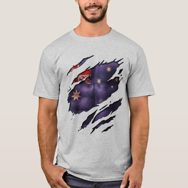 True Färg Aussie Flagga Tear Tee Shirt (Framsida)
