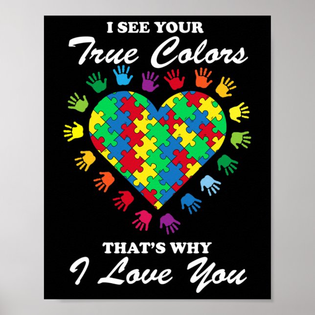 True Färg Heart Puzzle Coola Autism Awareness Gif Poster (Framsidan)