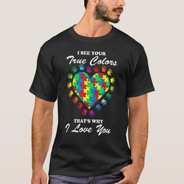 True Färg Heart Puzzle Coola Autism Awareness T Shirt (Framsida)