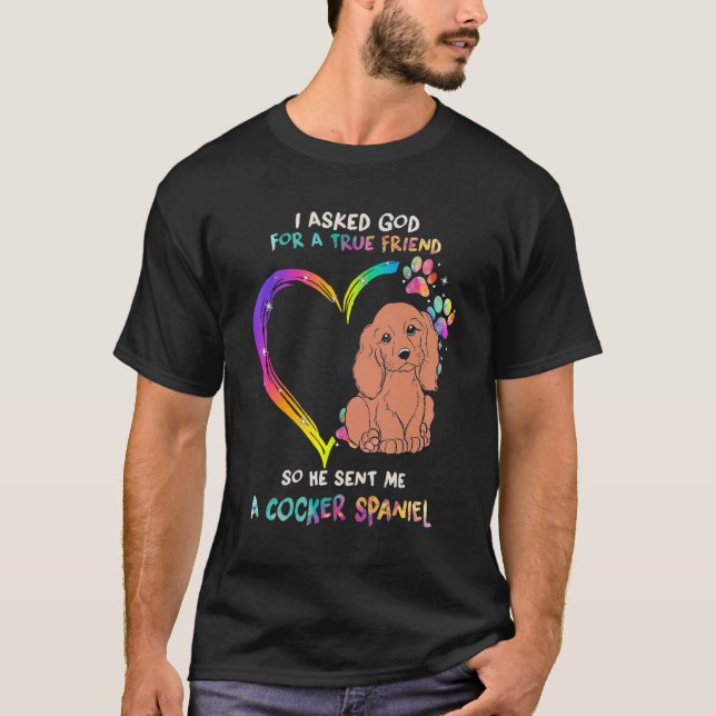 True Friend Cocker Spain with Heart Tie Dye Hund T Shirt (Framsida)