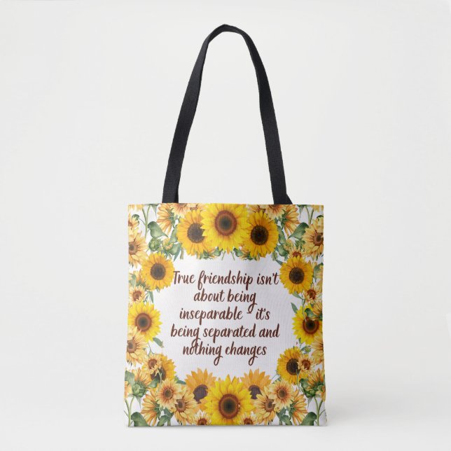 True Friendship Quote Tote Bag – Trendy & Creative Tygkasse (Framsida)