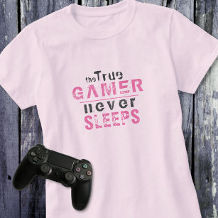 True Gamer-Rosan lyfter aldrig  Typography Gamer G T Shirt
