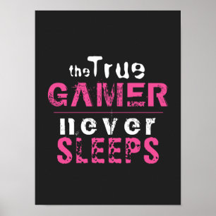 True Gamer spelar aldrig ut Rosa Girl Girl Gamer Poster