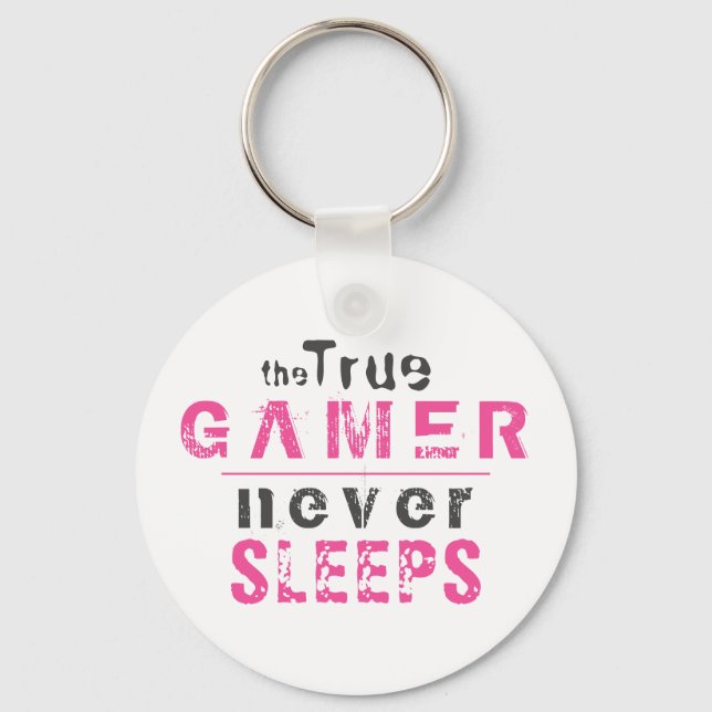 True Gamer tar aldrig bort Rosa Typography Gamer Nyckelring (Framsida)