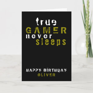 True Gamer Typography Black Gamer Birthday Kort