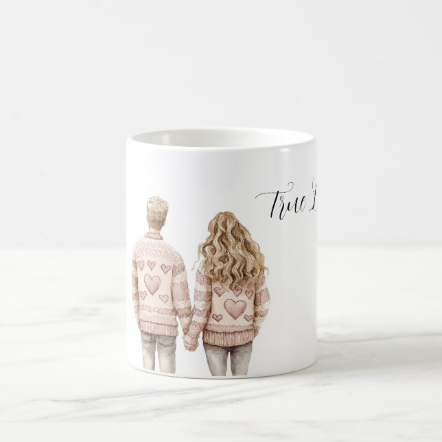 True Love Pink Hearts Couple Kaffemugg (Center)