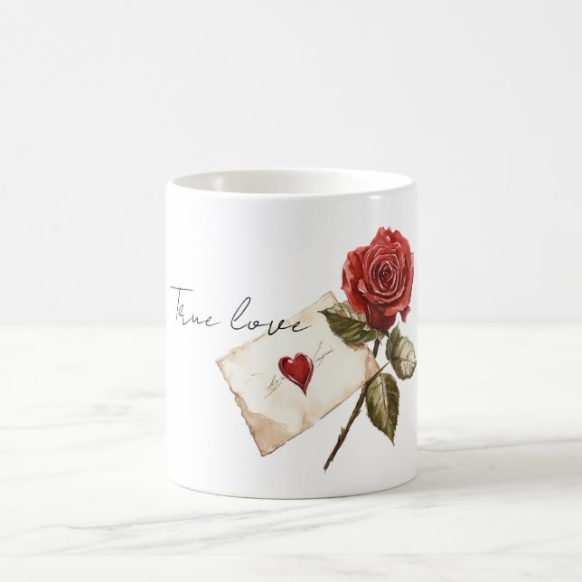 True Love Red Rose Letter Heart Kaffemugg (Center)