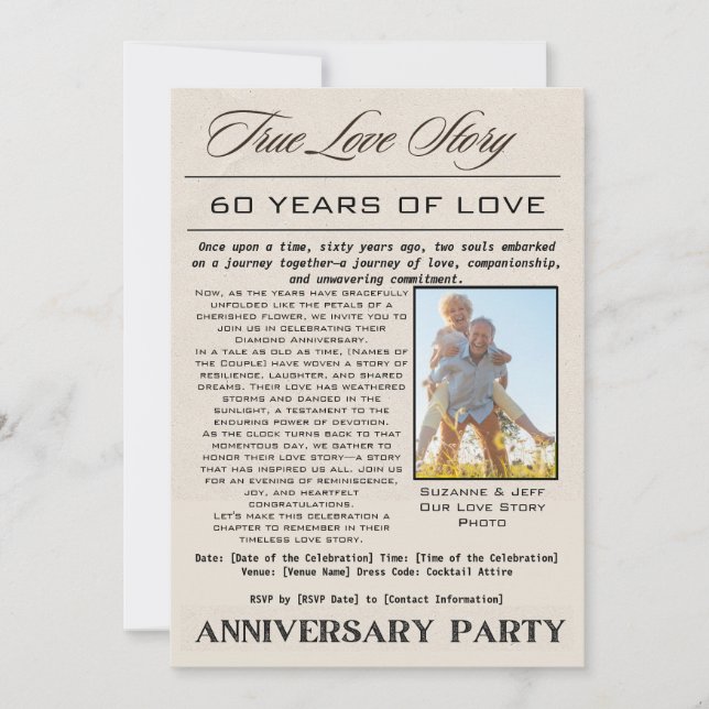 True Love Story 60-årsjubileum Fest Foto Inbjudningar (Framsida)