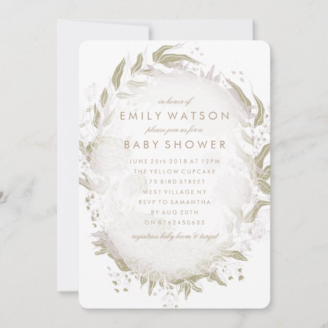 True Romantik Foil Blommigt Ram Baby Shower Inbjudningar (Framsida)