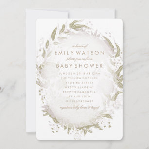 True Romantik Foil Blommigt Ram Baby Shower Inbjudningar