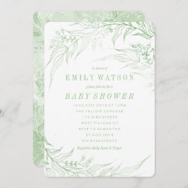 True Romantik Grönt Blommigt Ram Baby Shower Inbjudningar