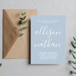 True Simplicit 1 Ice Blue Script Minimal Bröllop Inbjudningar<br><div class="desc">Den här enkla och vackra bröllopsinbjudan är perfekt för minimalisterna i oss alla! Kontakta mig om du vill ha hjälp med att anpassa textdelen av bröllopsinbjudan.</div>