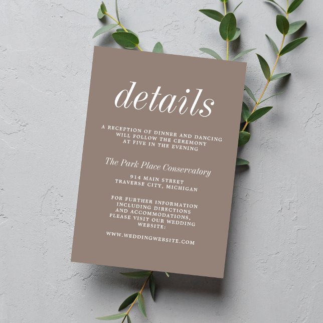 True Simplicit 2 Taupe Simple Minimalist Bröllop Tilläggskort (Skapare uppladdad)