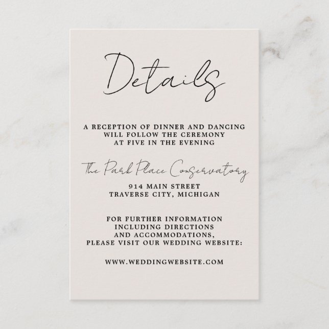 True Simplicit 3 Beige & Black Minimalist Bröllop Tilläggskort (Framsida)