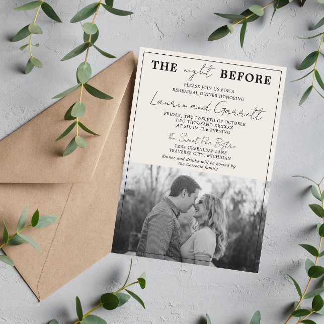 True Simplicit 3 Beige & Black Rehearsal Dinner Inbjudningar (Skapare uppladdad)