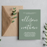 True Simplicit Dusty Grönt minimalist Bröllop Inbjudningar<br><div class="desc">Den här enkla och vackra bröllopsinbjudan är perfekt för minimalisterna i oss alla! Kontakta mig om du vill ha hjälp med att anpassa textdelen av bröllopsinbjudan.</div>