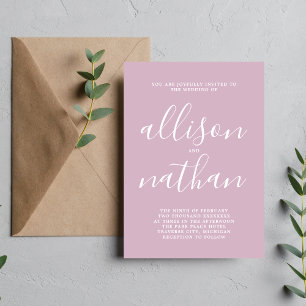 True Simplicity 1 Wisteria Script Minimal Bröllop Inbjudningar