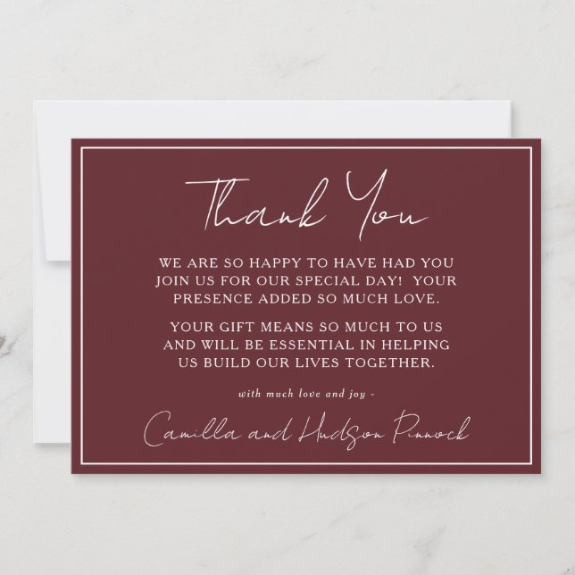 True Simplicity 4 | Burgundy | Thank You Note Tack Kort (Framsida)