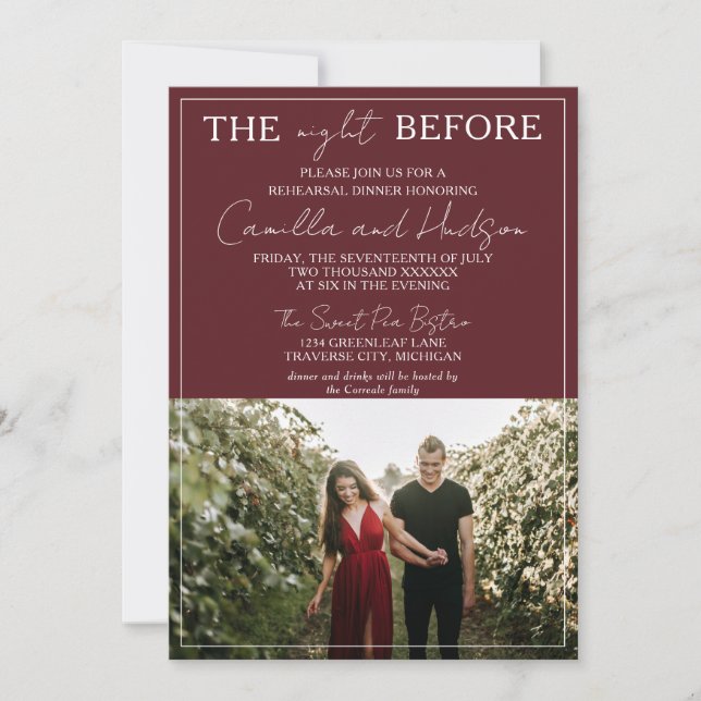 True Simplicity 4 | Deep Burgundy Rehearsal Dinner Inbjudningar (Framsida)